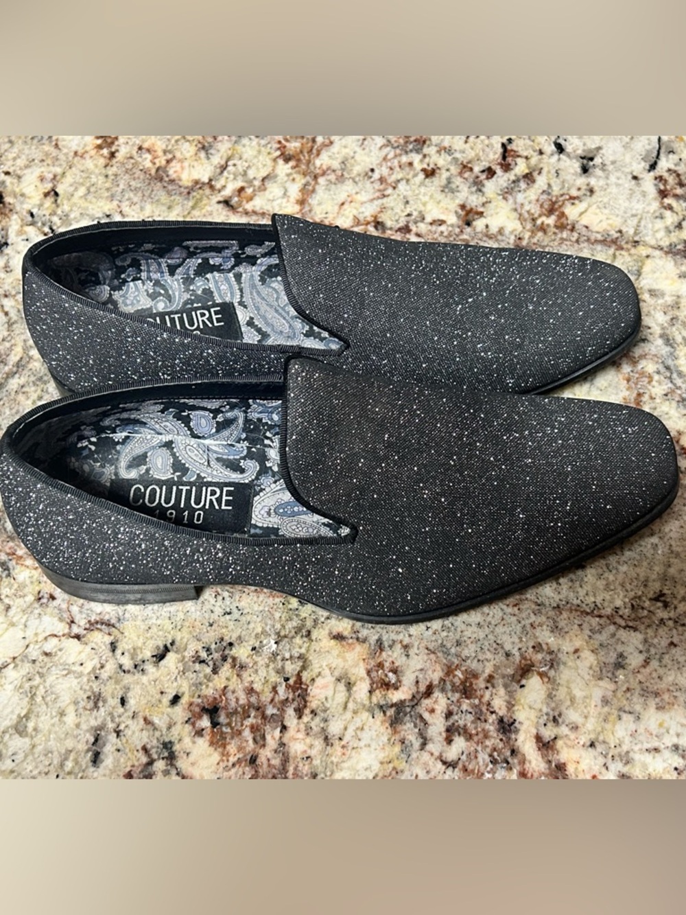 Couture 1910 Black/ Gray/ Silver Glitter Slip-On Loafers Size 9.5 Worn 1x